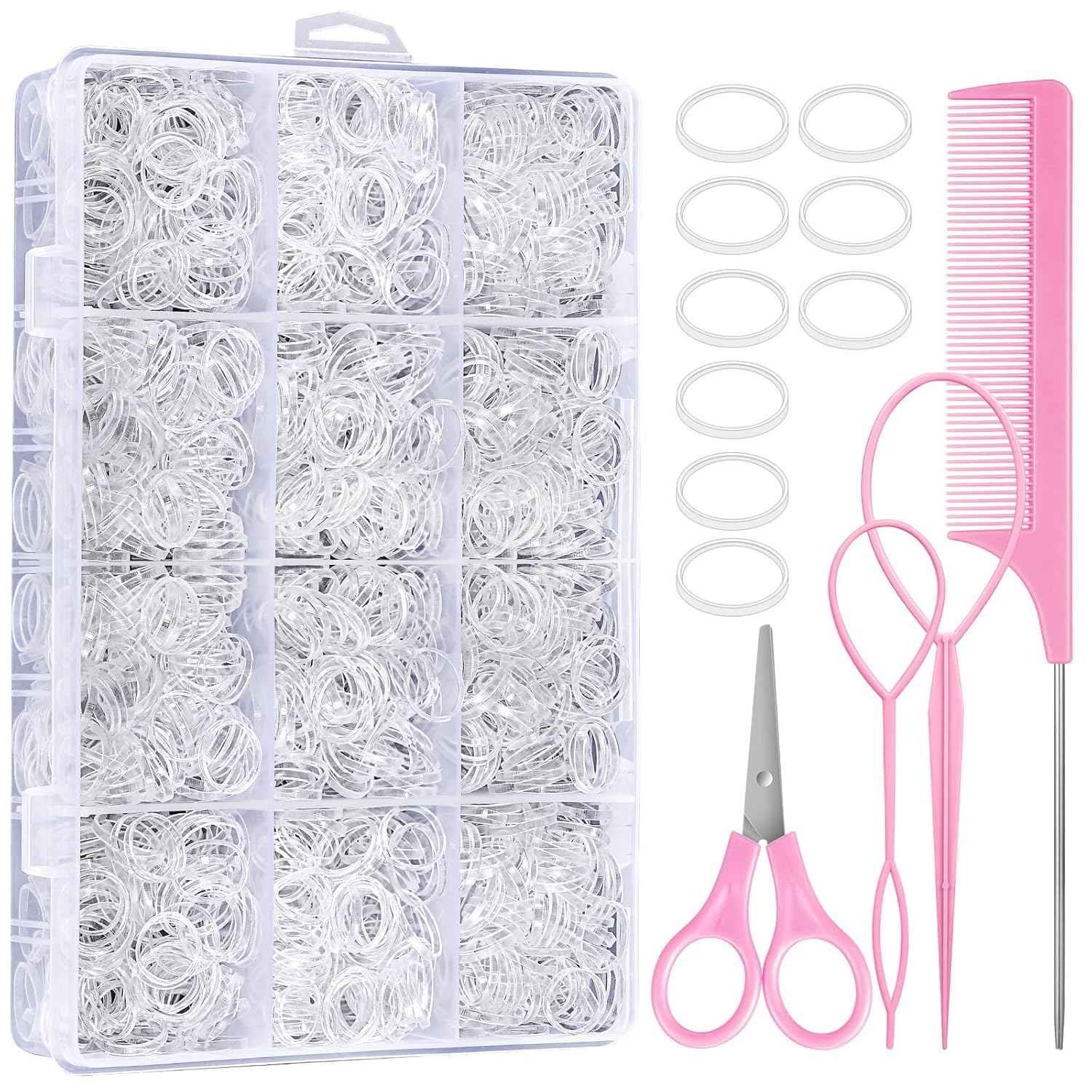 2200 Pcs Elastic Hair Ties, Mini Rubber Bands with Hair Tail Tools and Comb, Hair Accessories for Women, Girls, Toddlers, Babies