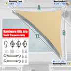 Amgo 16' x 16' x 22.6' Beige Right Triangle Sun Shade Sail UPF50+ Canopy Awning AGSLT, 95% UV Blockage, Water & Air Permeable, 200GSM Heavy Duty Commercial and Residential