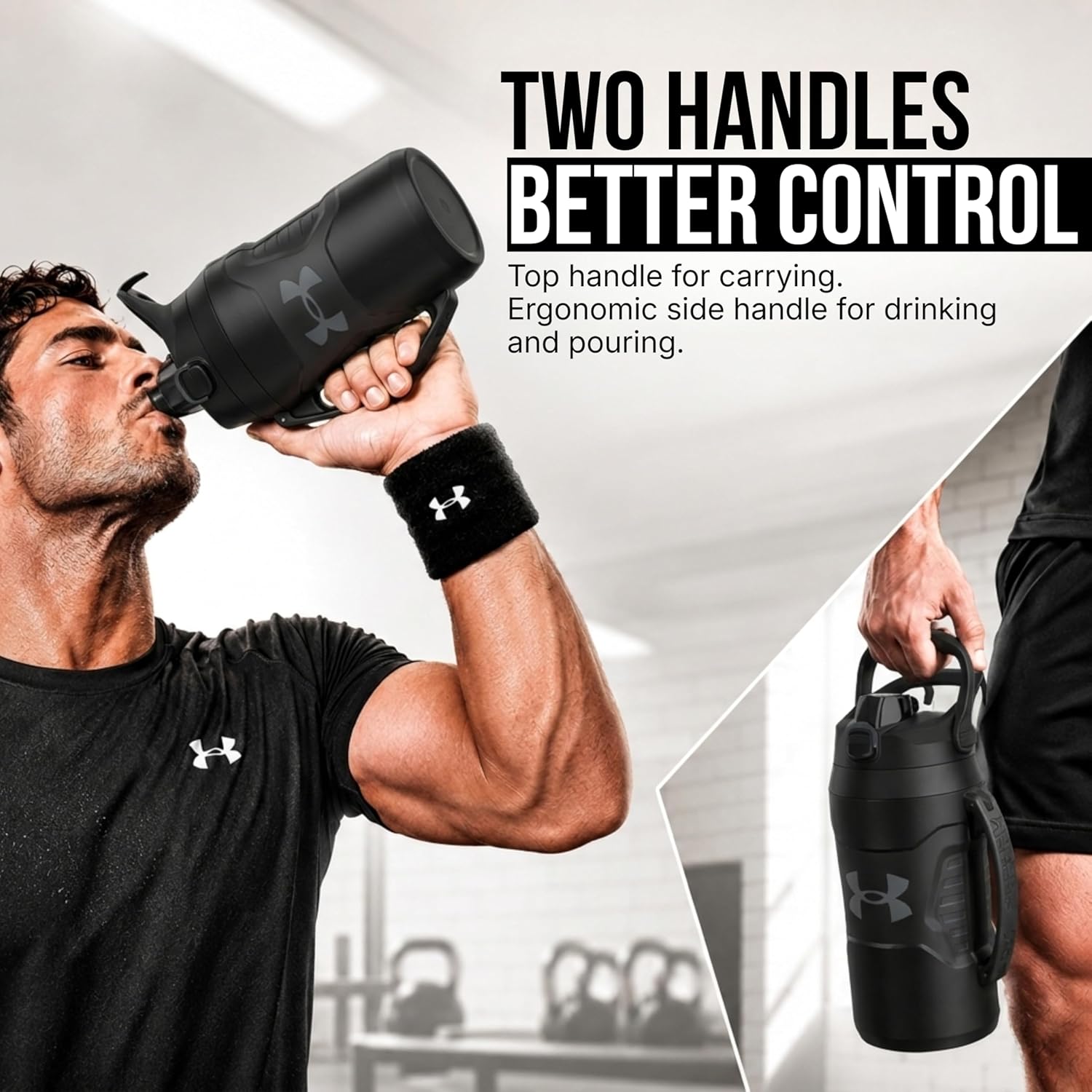 Insulated Water Bottle with Handle & Fence Hook, Half Gallon Sports Water Jug, Leak-Resistant & BPA-Free for Baseball, Football & Gym
