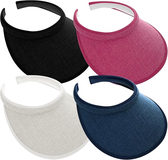4Pcs Slip On Sun Visor Hats for Women UV Protection, Clip On Wide Brim Golf Visors for Summer Sports Travel Outdoor Activity