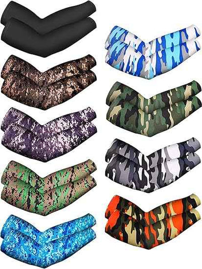 Mudder 9 Pairs Unisex UV Arm Sleeves sun Protection Cooling Ice Silk Arm Cover Sleeves Camouflage Black