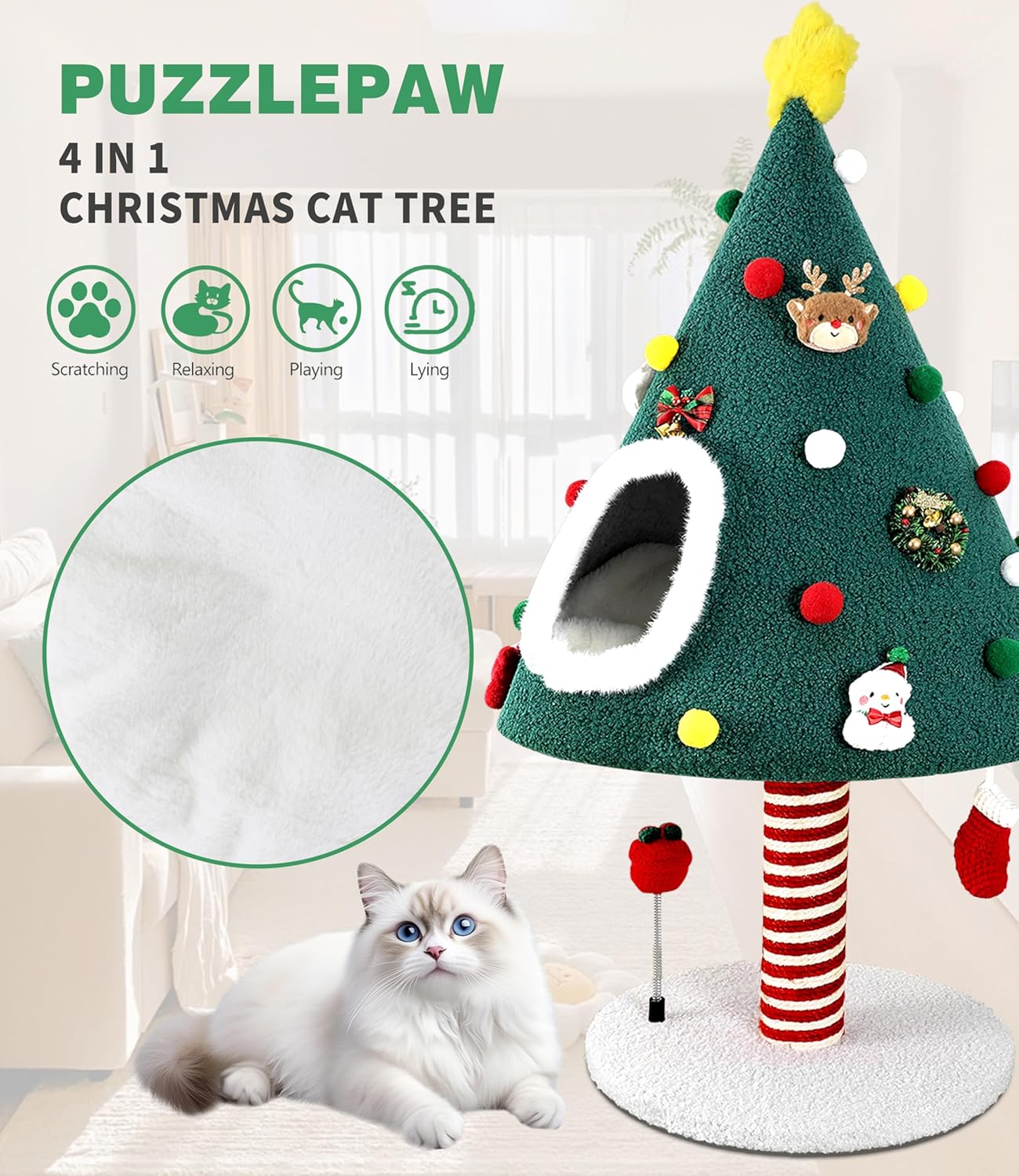 Cat Christmas Tree Tower with Scratching Post & Toys