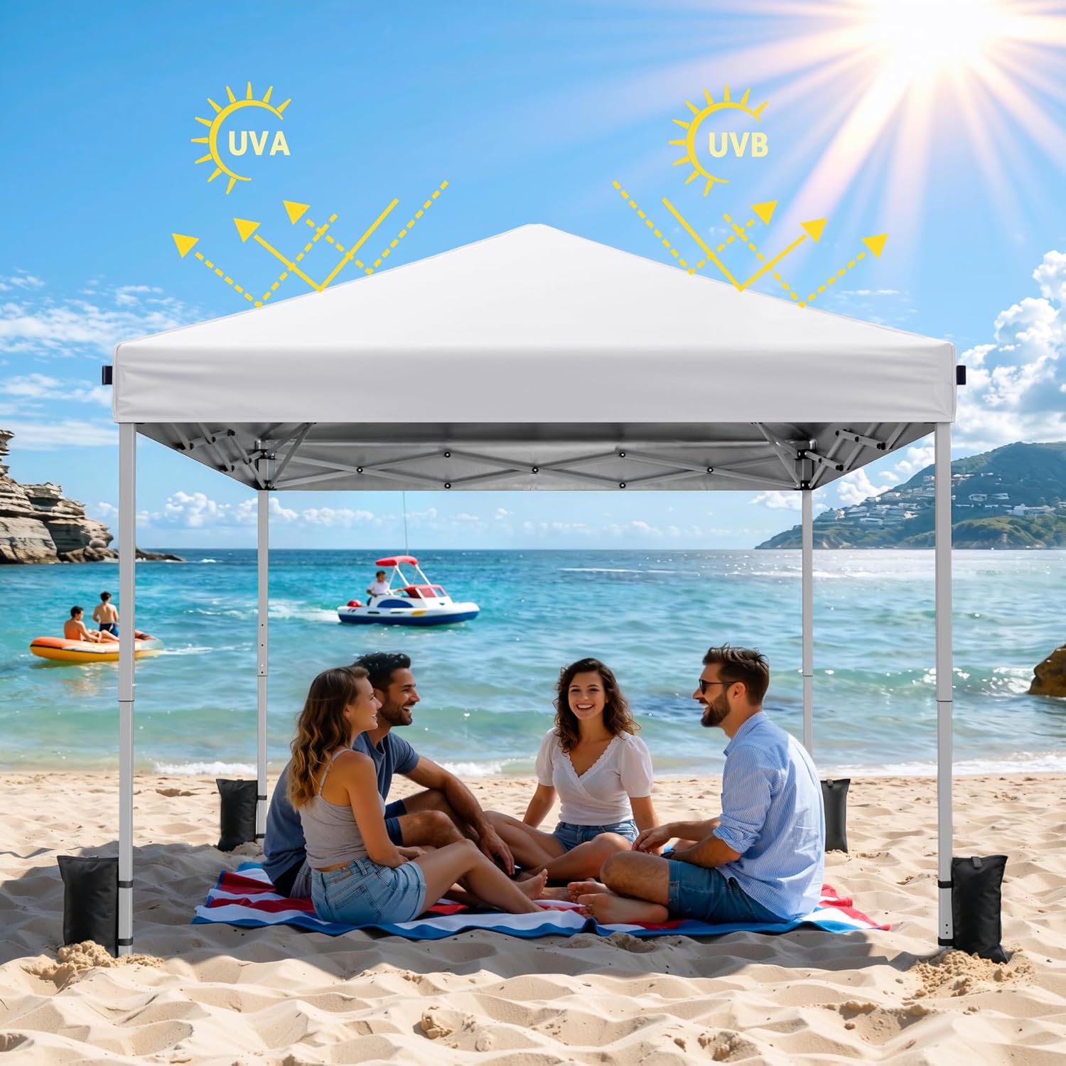 10x10 Pop Up Canopy, Portable Instant Canopy Tent with Carry Bag, 4 Sandbags and 8 Stakes for Outdoor Events, Parties & Camping