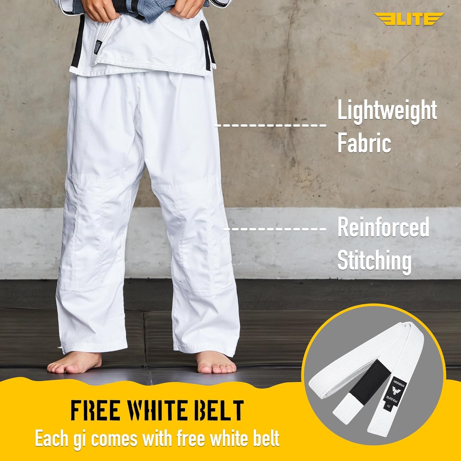 Elite Sports IBJJF Ultra Light BJJ Brazilian Jiu Jitsu Gi for Kids with Preshrunk Fabric and Free Belt