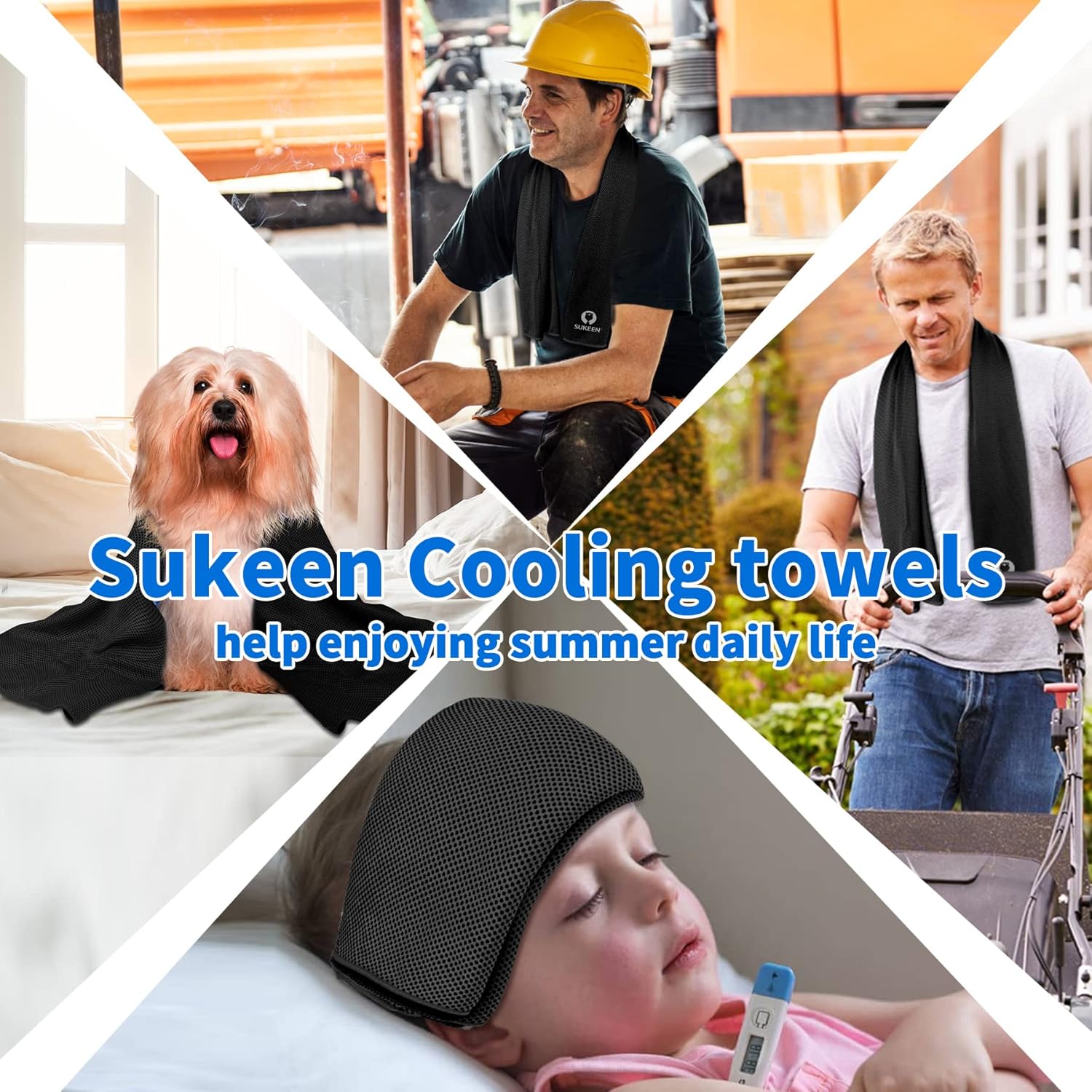 Sukeen Cooling Towels for Neck and Face, 4 Pack Cooling Towels for hot Weather (40"x12"), Cooling Rags for Yoga, Sport, Running, Workout,Gym, Camping, Fitness, Workout & More