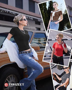 TNNZEET 6 Pack Womens Shirts - Short Sleeve Slim Fit Tight Crop Tops Spring Summer Clothes Basic Tees for Workout Gym Casual