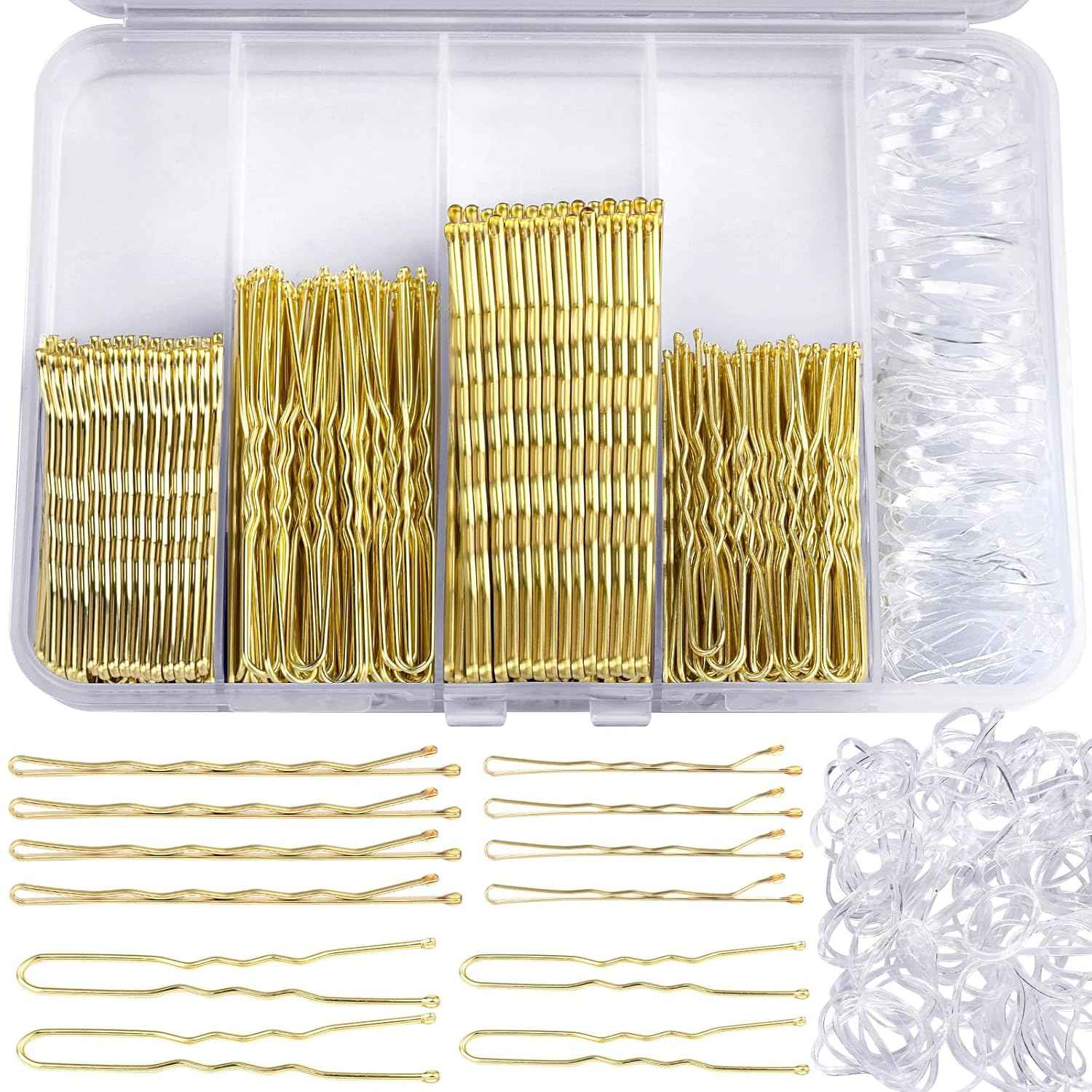 Teenitor 300pcs Bobby Pins Hair Pins Kit, 100pcs Bobby Pins 100 Hair Pins for Women for Buns, 100pcs Hair Bands, 2" 2.36", Bobb y Pins for Gray Hair 2" 2.75"