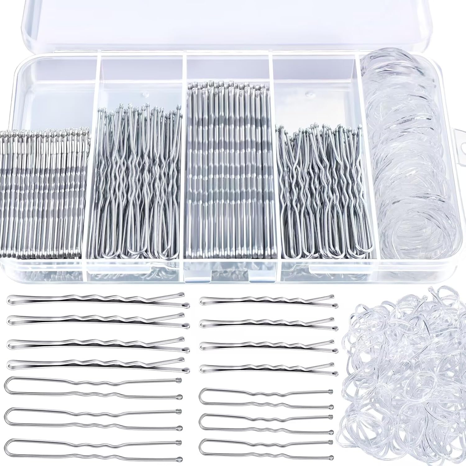 Teenitor 300pcs Bobby Pins Hair Pins Kit, 100pcs Bobby Pins 100 Hair Pins for Women for Buns, 100pcs Hair Bands, 2" 2.36", Bobb y Pins for Gray Hair 2" 2.75"