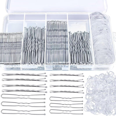 Teenitor 300pcs Bobby Pins Hair Pins Kit, 100pcs Bobby Pins 100 Hair Pins for Women for Buns, 100pcs Hair Bands, 2" 2.36", Bobb y Pins for Gray Hair 2" 2.75"
