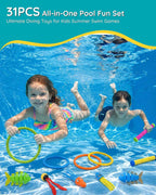Click to see full view 31Pcs Swim Dive Toys Pool Games Outdoor Water Essential Bath Accessories for Kid Toddler Baby Toy Age 3 4 5 6 7 8 9 10 11 12 Year Old Cool Girl Boy Stuff Fun Summer Gift