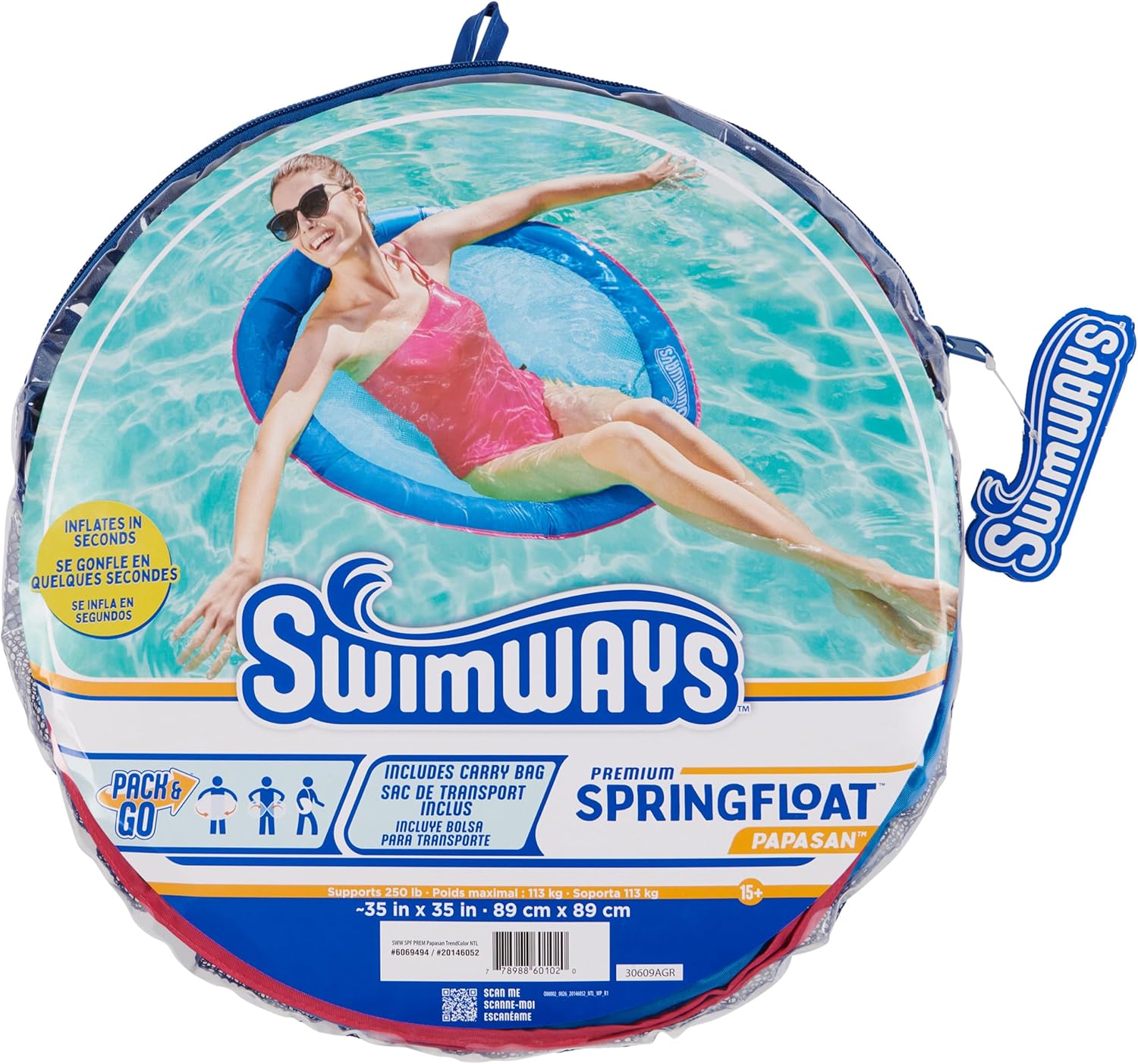 SwimWays Spring Float Premium Papasan Pool Lounger, Inflatable Pool Floats Adult with Fast Inflation for Ages 15 & Up