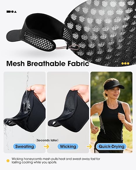 Mesh Breathable Sports Visor - Men Women Adjustable Lightweight Quick Dry Sun Hat for Tennis, Golf, Running