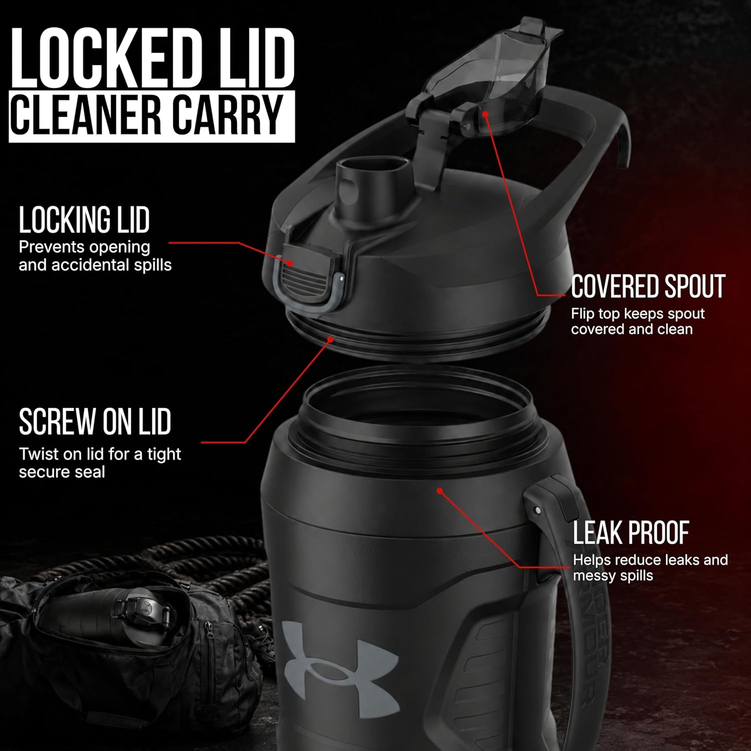 Insulated Water Bottle with Handle & Fence Hook, Half Gallon Sports Water Jug, Leak-Resistant & BPA-Free for Baseball, Football & Gym