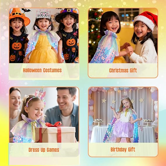 Meland Princess Dress Up for Girls 3-8, Mermaid Cape with Crown, Dress Up Clothes Birthday Gift Toys for Girls Toddlers