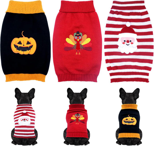 3 Pack Dog Sweater Set – Festive Dog Sweaters for Holidays