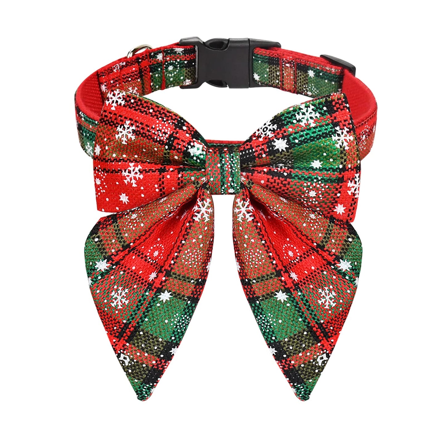 Christmas Dog Collar with Bow Tie – Plaid Adjustable Collar for Pets