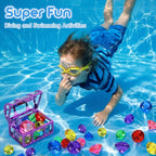 VGOFUN Diving Gems Pool Toys,10 Pcs Colorful Diamond with Treasure Chest Pirate Box Kids Swim Toys Acrylic Underwater Gemstone for Boys Girls Bath Toys Swimming Training Gift Water Pool Games