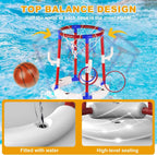 2-in-1 Poor Toy Basketball & Ring Toss Game with 4 Balls, 6 Rings&Pump, Summer Pool Toys Outdoor Water Fun Family Party for Age 3-12