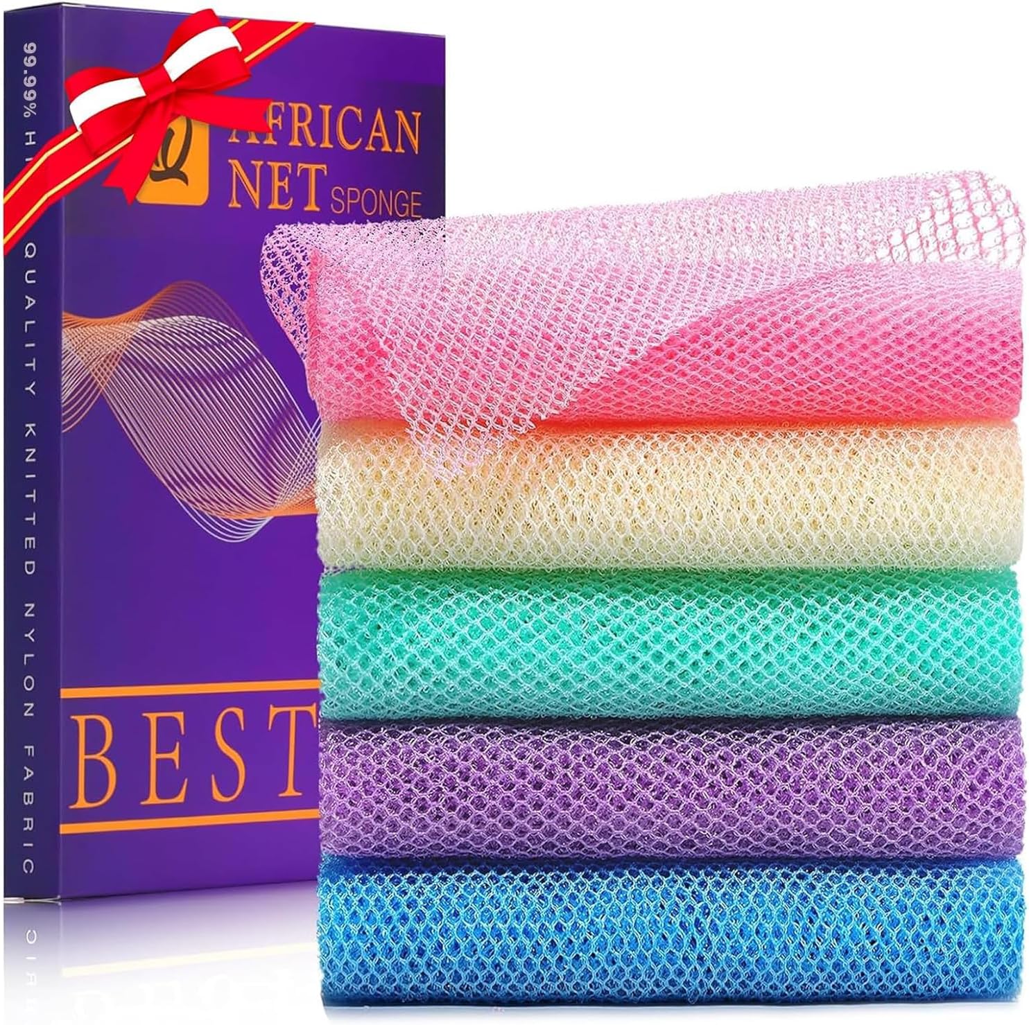 African Bath Sponge African Net Long Net Bath Sponge Exfoliating Shower Body Scrubber Back Scrubber Skin Smoother,Great for Daily Use