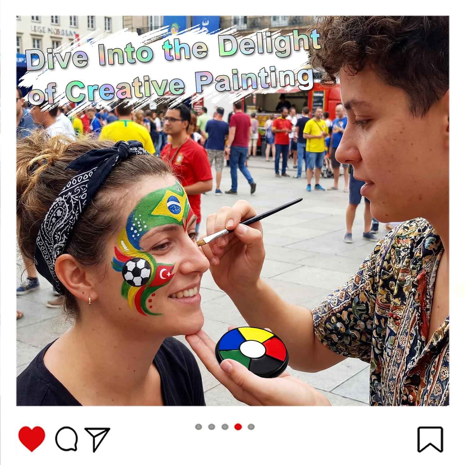 6 Color Face Paint Wheel for Football – Waterproof Face Body Paint Cream, Portable Design with Red White Blue Yellow Green Black, Hypoallergenic Non-Toxic for Soccer Fans Game Day Tailgate