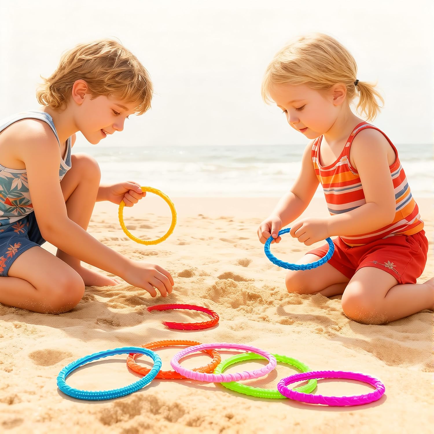 JOYIN Dive Circles Pool Toys, 8 Pcs Colorful Pool Rings for Kids, Underwater Training Swimming Diving Toy for Kids Gifts Summer Swim Water Fun Games