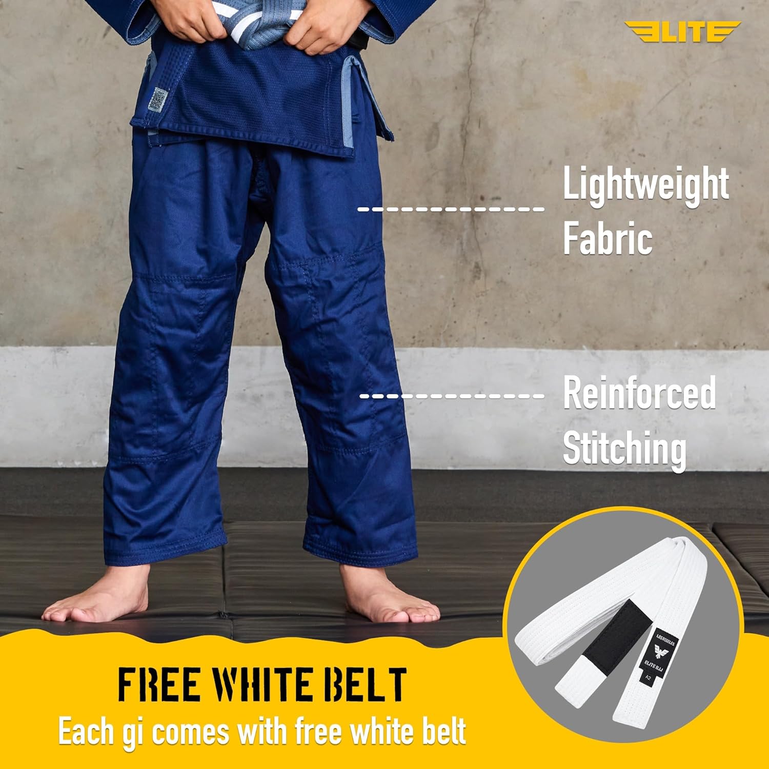 Elite Sports IBJJF Ultra Light BJJ Brazilian Jiu Jitsu Gi for Kids with Preshrunk Fabric and Free Belt