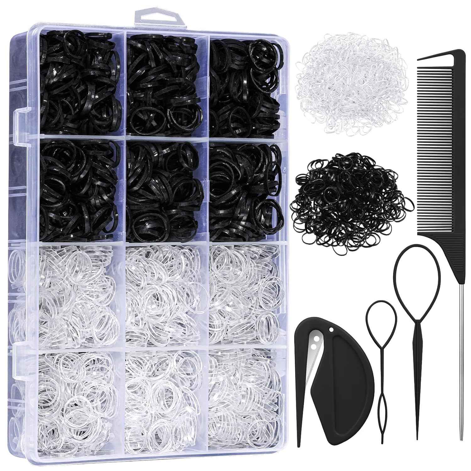 2200 Pcs Elastic Hair Ties, Mini Rubber Bands with Hair Tail Tools and Comb, Hair Accessories for Women, Girls, Toddlers, Babies