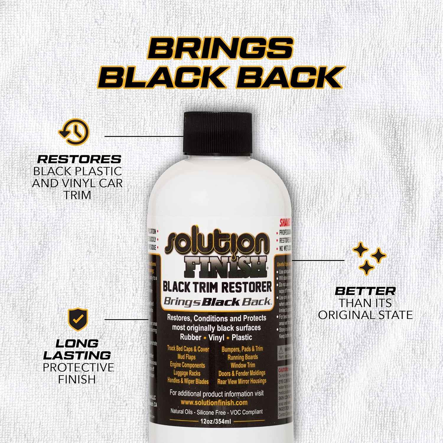 Solution Finish - Black Plastic & Vinyl Trim Restorer - Use for Car and Truck Detailing, No Wet Look, Instantly Revives Color to Trim, Bumpers, Mud Flaps, Etc., Black