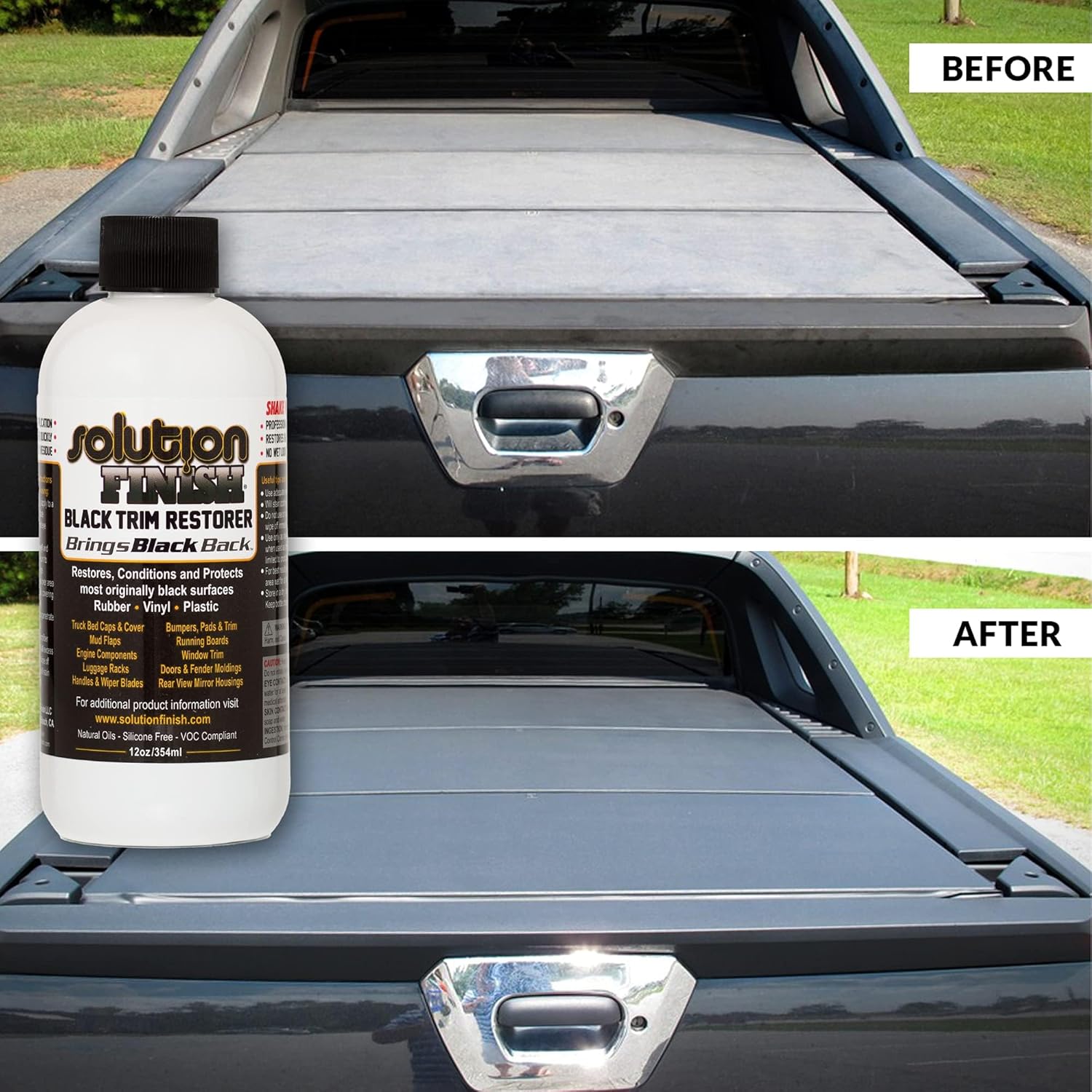 Solution Finish - Black Plastic & Vinyl Trim Restorer - Use for Car and Truck Detailing, No Wet Look, Instantly Revives Color to Trim, Bumpers, Mud Flaps, Etc., Black