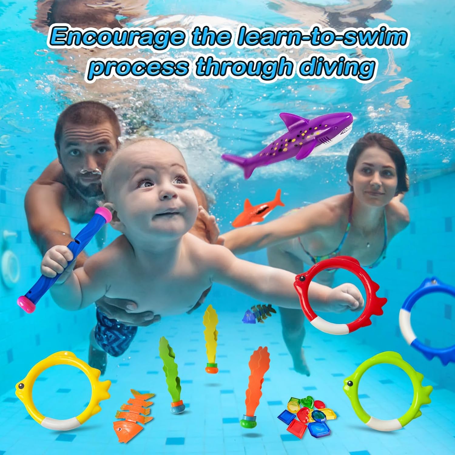 Jasonwell Pool Diving Toys Games - Swimming Pool Toys with Dive Sticks and Rings Underwater Treasures Torpedo Bandits Fish Toy etc Fun Water Swim Toy for Boys Girls Adults Kids Teens
