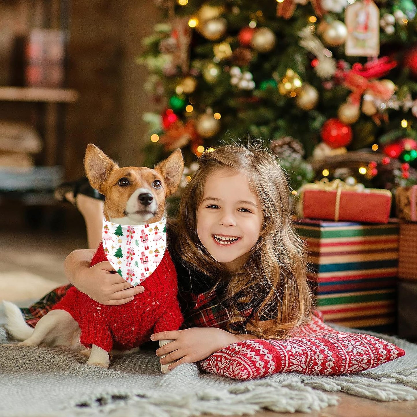 Christmas Dog Bandana Set – 2 Pack Red & Green Plaid Pet Scarf
