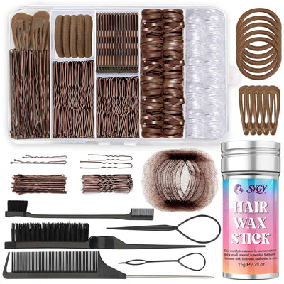386Pcs Ballet Hair Styling Kit-Hair Wax Stick, 200 Elastic Ties, 50 Bobby Pins, 50 U-Pins, 10 Invisible Hair Bun Nets, 3 Combs&Brushes, 2 Loop Tools, Professional Dance Performance Kit w/Storage Box