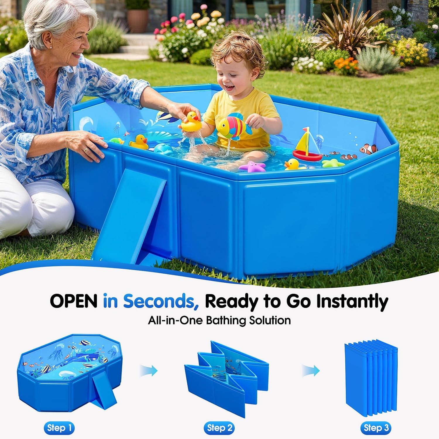 2026 Toddler Bath Tub for Shower, Portable Bathtub for Kids, Toddler,Thickened Toddler Bathtub Foldable – Portable, Travel & Shower Ready, Easy to Clean,Ocean Theme, 12M-5Y
