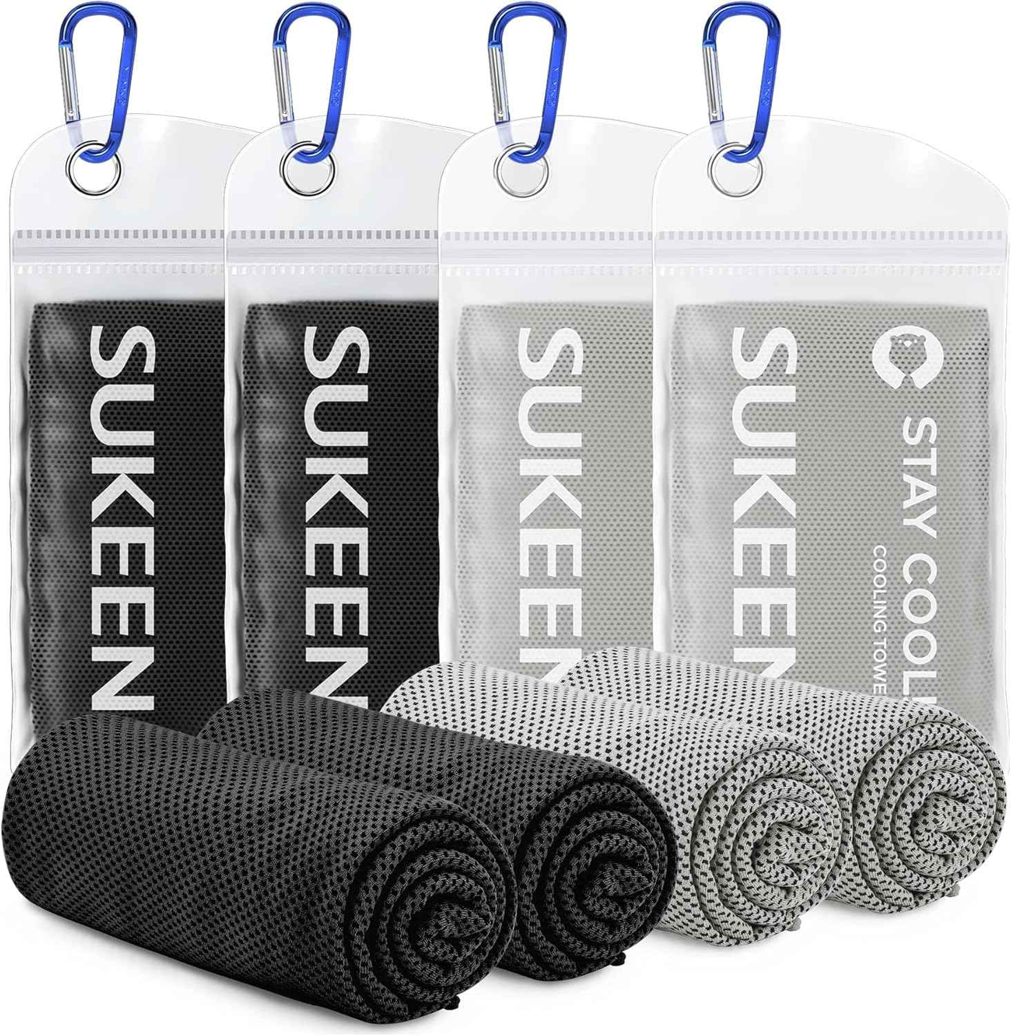 Sukeen Cooling Towels for Neck and Face, 4 Pack Cooling Towels for hot Weather (40"x12"), Cooling Rags for Yoga, Sport, Running, Workout,Gym, Camping, Fitness, Workout & More