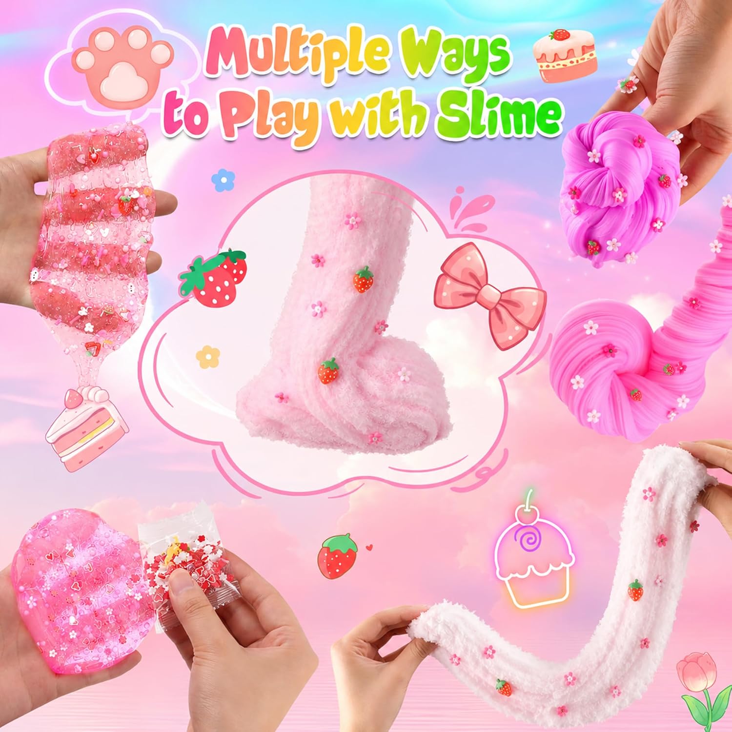 Cloud Slime kit for Girls Ages 8-12, Toys for Girls and Boys, for Kids Slime Set Party kit Goodie Bag Stuffers, 4 5 6 7 8 9 10 Year Old Girl Birthday Gift Cute Stuff