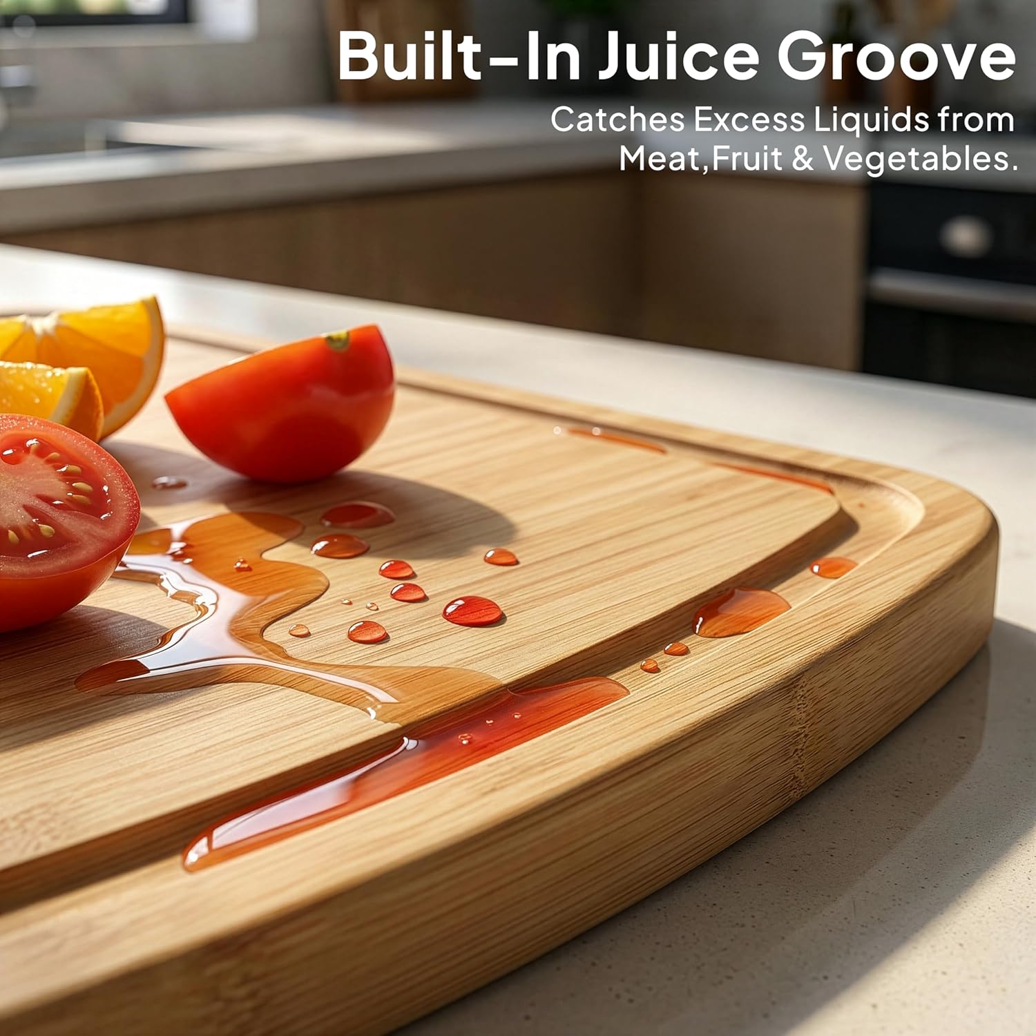 Large Bamboo Cutting Board, Reversible Wood Cutting Board with Juice Groove, Lightweight & Easy to Clean, Eco-Friendly Kitchen Prep Board for Fruits & Vegetables