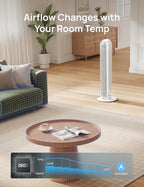 DREO Tower Fan for Bedroom, 2026 Upgraded DC Motor, 28ft/s High Velocity, 20dB Ultra Quiet Standing Fan, 8 Speeds 4 Modes, 90° Oscillating Bladeless Fan for Indoors, Floor Fans with Remote