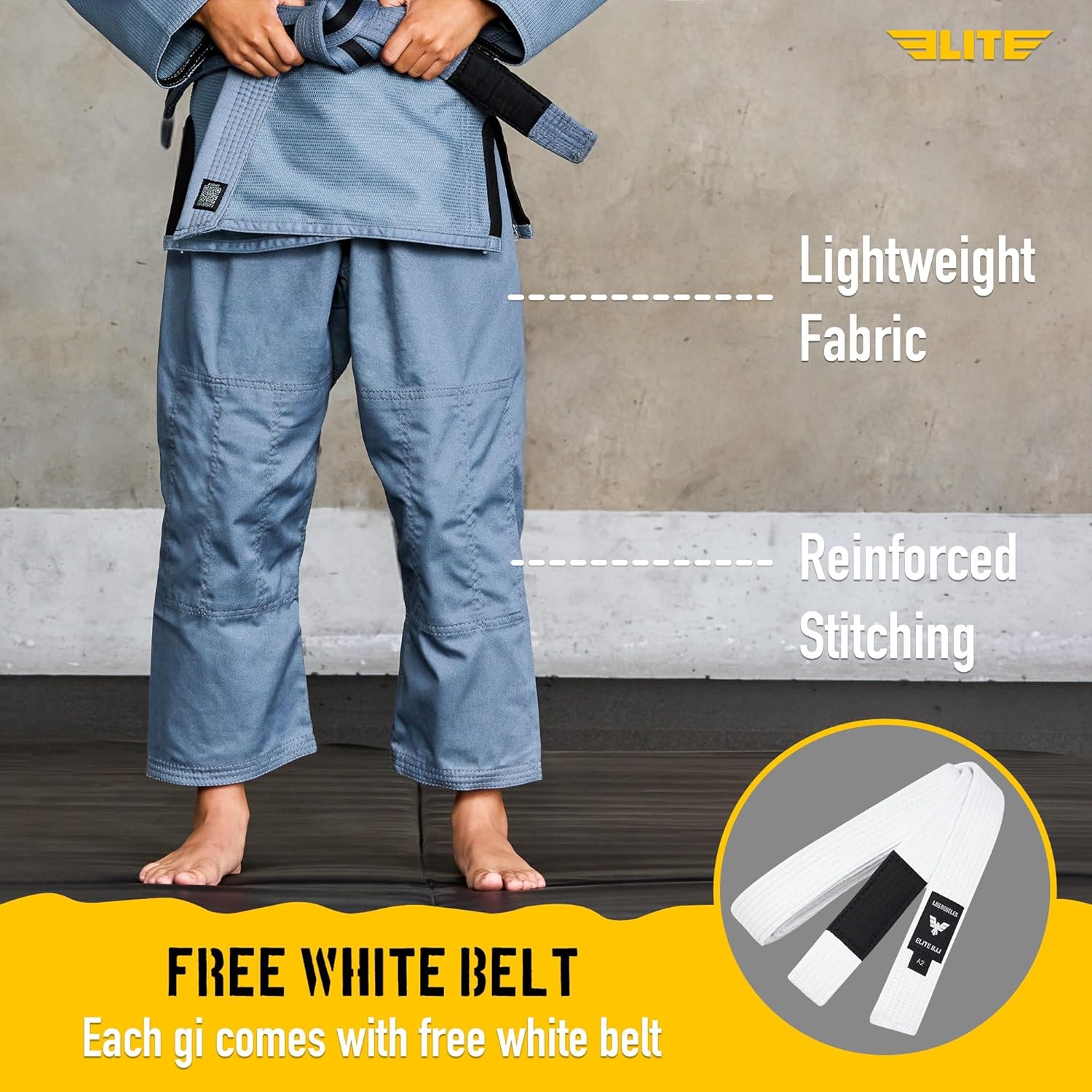 Elite Sports IBJJF Ultra Light BJJ Brazilian Jiu Jitsu Gi for Kids with Preshrunk Fabric and Free Belt