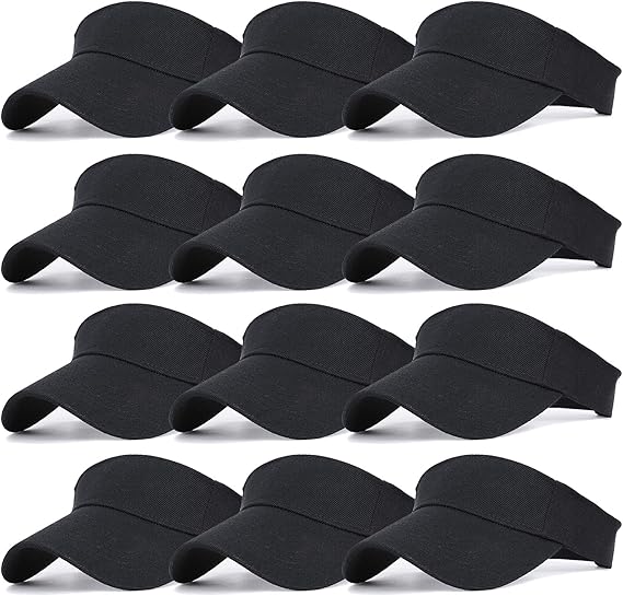 12 Pack Unisex Sports Sun Visor Adjustable UV Protection Sun Hat Cap for Beach Pool Golf Tennis