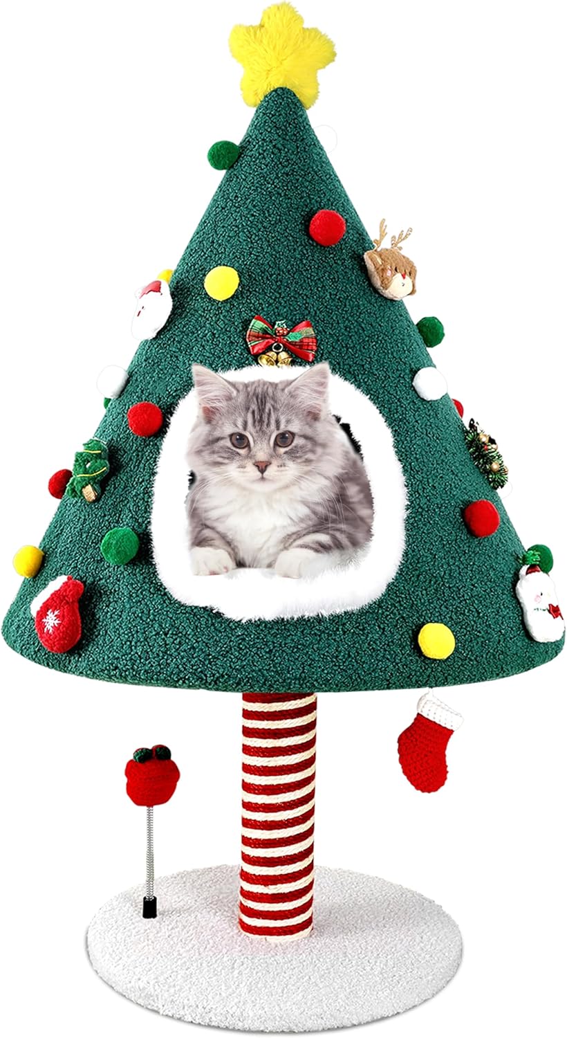 Cat Christmas Tree Tower with Scratching Post & Toys
