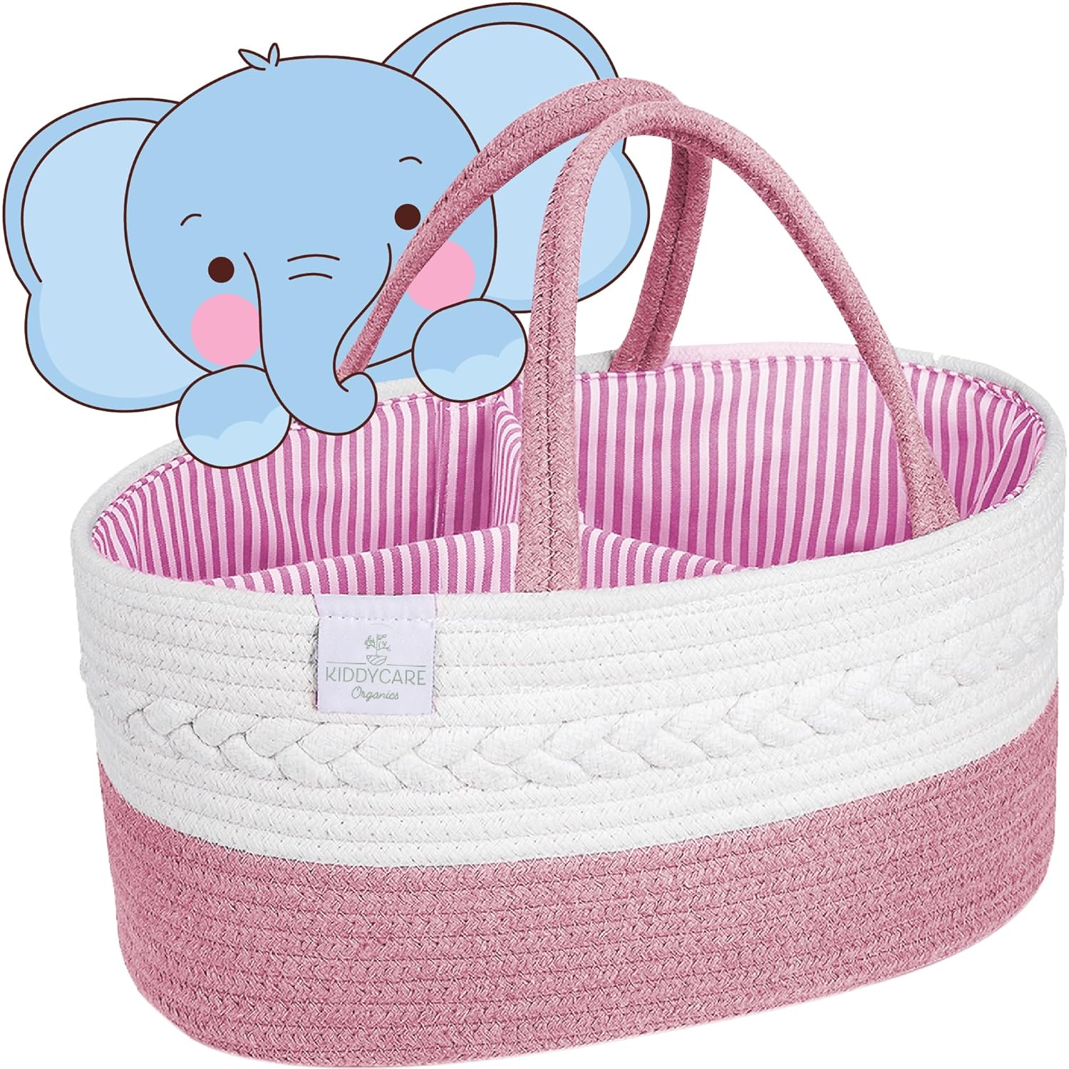 KiddyCare Baby Diaper Caddy Organizer, Cotton Nursery Baby Gift Basket with Handle Lid Baby Caddy Organizer, Portable Baby Basket Diapers & Wipes, Basket for Moms
