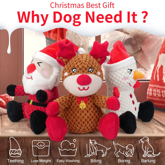 Christmas Dog Squeaky Toys 3-Pack Plush Chew Set