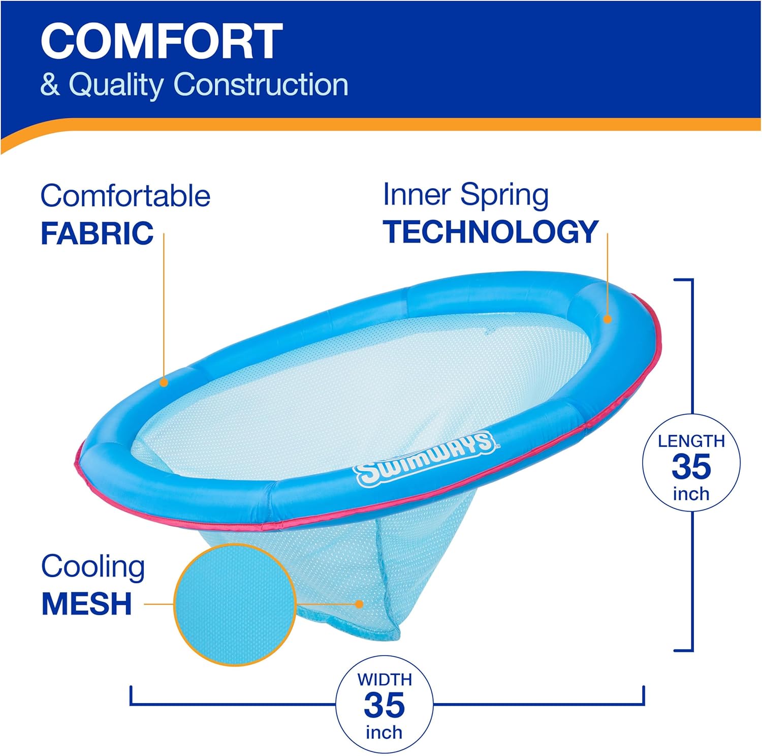 SwimWays Spring Float Premium Papasan Pool Lounger, Inflatable Pool Floats Adult with Fast Inflation for Ages 15 & Up