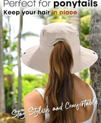 Sun Hats for Women Ponytail Wide Brim Summer Packable Cowboy Hat | 100% Nylon, Convertible Cowboy Style, Foldable & Packable, Adjustable Drawstring, Ideal for Hiking, Gardening, Beach Boating