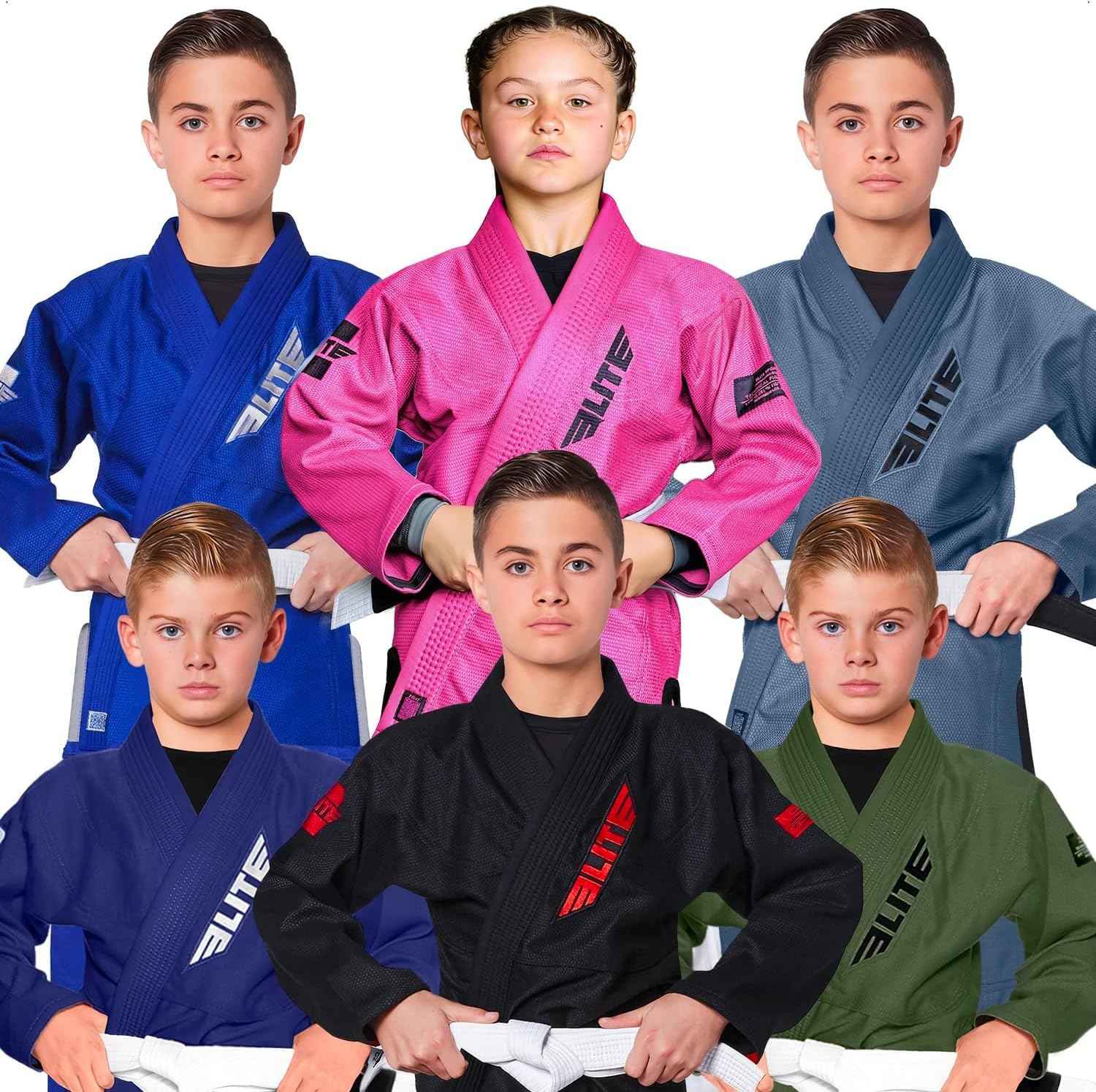 Elite Sports IBJJF Ultra Light BJJ Brazilian Jiu Jitsu Gi for Kids with Preshrunk Fabric and Free Belt