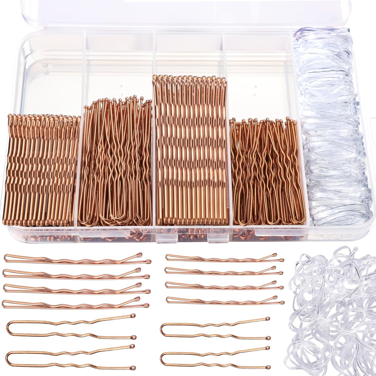 Teenitor 300pcs Bobby Pins Hair Pins Kit, 100pcs Bobby Pins 100 Hair Pins for Women for Buns, 100pcs Hair Bands, 2" 2.36", Bobb y Pins for Gray Hair 2" 2.75"
