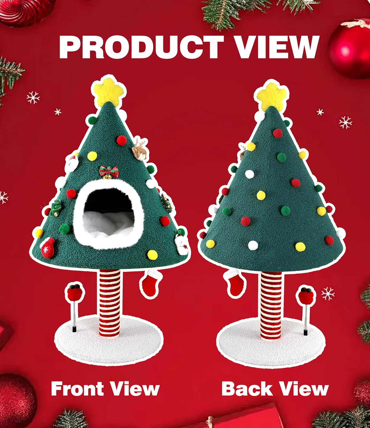 Cat Christmas Tree Tower with Scratching Post & Toys