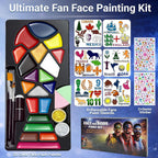 Face Painting Kit for Kids & Adults, 20 Colors Water Activated Face Paint Set with Stencils, Gems & Brushes, Washable Face Paint for Soccer Fans, Game Day, Team Spirit & Fan Celebrations