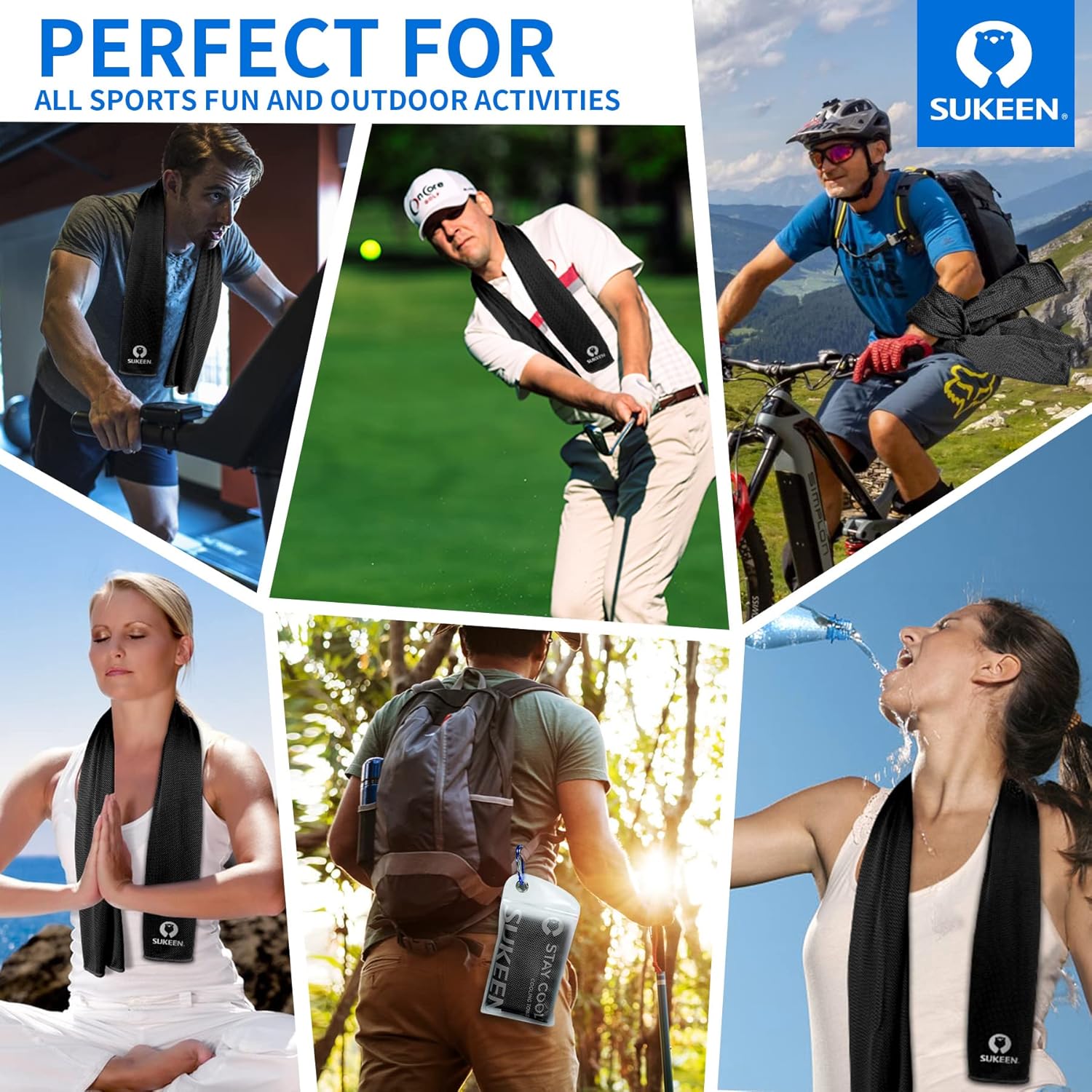 Sukeen Cooling Towels for Neck and Face, 4 Pack Cooling Towels for hot Weather (40"x12"), Cooling Rags for Yoga, Sport, Running, Workout,Gym, Camping, Fitness, Workout & More