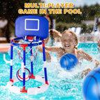 2-in-1 Poor Toy Basketball & Ring Toss Game with 4 Balls, 6 Rings&Pump, Summer Pool Toys Outdoor Water Fun Family Party for Age 3-12